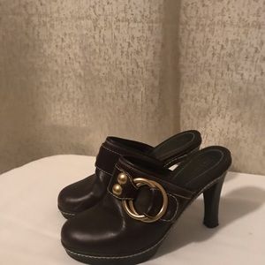 Coach brown leather mule heels, 7.5